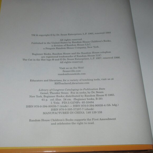 Fox in Socks by Dr. Seuss (Dr. Seuss, 1995, Hardcover Book) - Picture 2 of 3